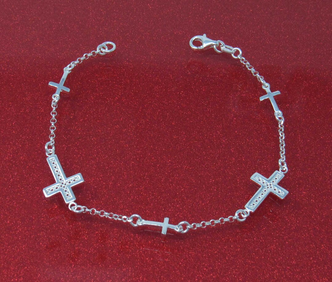Multi Cross Bracelet, Sterling Silver Christian Charm Bracelet