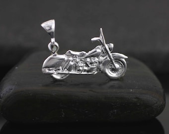 Serling Silver Motorcycle Necklace, Silver Biker Necklace, Silver Motorcycle Charm, Harley davidson Necklace, Rider Necklace, Silver Bike