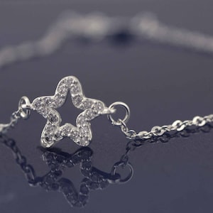 Star Anklet, Cz Star Anklet, Sterling Silver Star Anklet, Dainty Star Anklet, Minimalist Anklet, Silver Star Anklet with Cz, Beach Jewelry