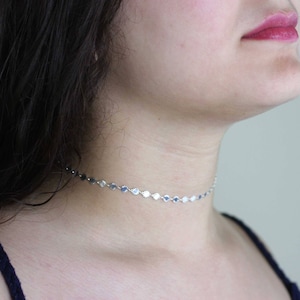 Sterling Silver Choker Necklace, Choker Necklace With Sparkly Disk, Elegant Choker Chain, Silver Choker Necklace, Adjustable Choker
