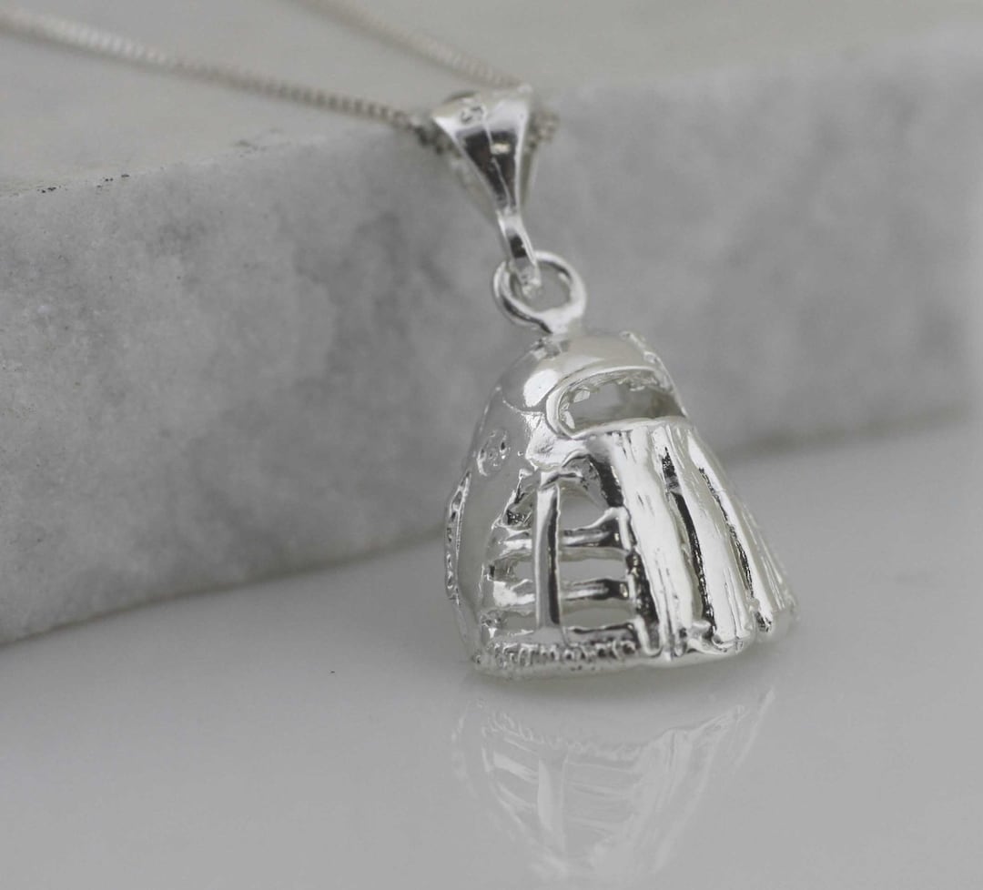 Baseball Glove Sterling Silver Pendant, Silver Baseball Glove Necklace