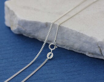 Sterling Silver Curb Chain Fine Necklace with Spring Clasp, Solid 925 Sterling Silver Curb Chain, Sterling Silver Cuban Link 1.4mm
