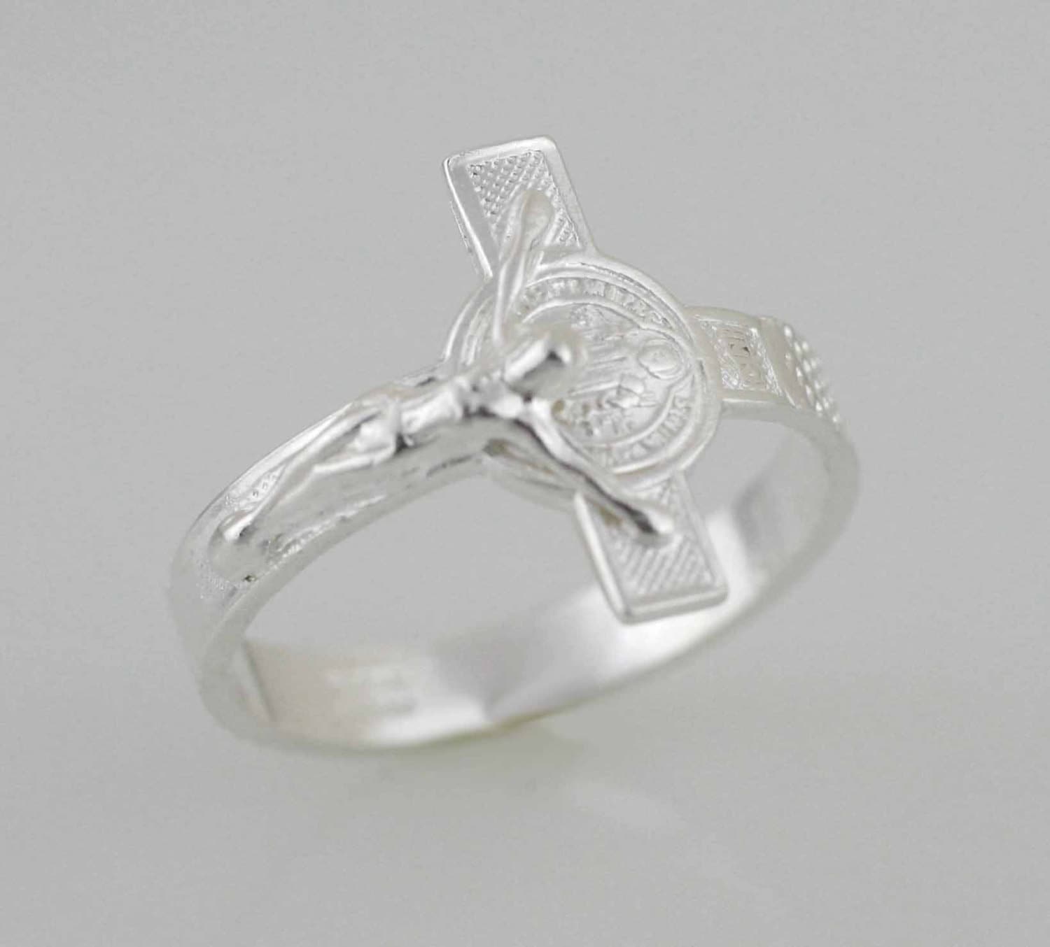 Silver St Benedict Cross Ring, Sterling Silver Saint Benedict Ring, Sterling Silver 925 San Benito, Silver St Benedict Ring, Cross Ring