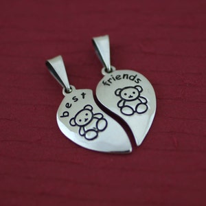 Sterling zilveren beste vriend hart ketting, break-away hart ketting, set van beste vriend hart ketting, beste vriend teddybeer halsalce