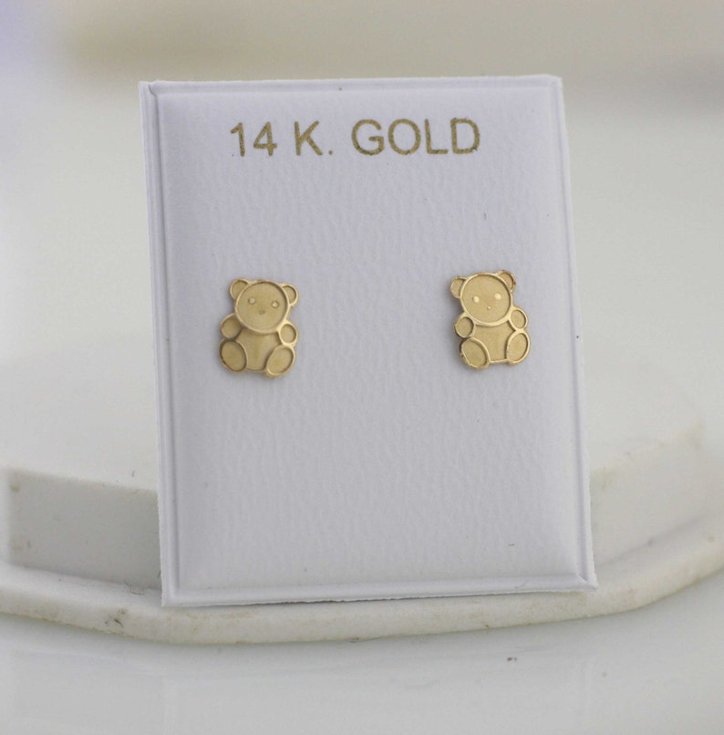 14K Gold Teddy Bear Stud Earrings 14K Teddy Bear Stud Etsy