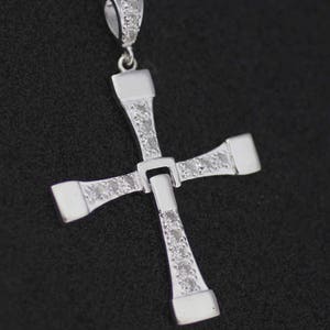 Sterling Silver Cross Toretto Necklace, Silver Cross Necklace, Large Silver Cross with Cz Necklace, Men&#39;s Cross, Modern Crucifix Necklace