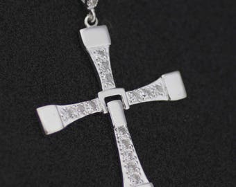 Sterling Silver Cross Toretto Necklace, Silver Cross Necklace, Large Silver Cross with Cz Necklace, Men's Cross, Modern Crucifix Necklace