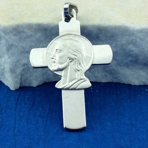 Sterling Silver Cross Necklace, Sterling Silver Cross pendant with Divine Face of Jesus, Silver crucifix cross, crucified cross, of Jesus