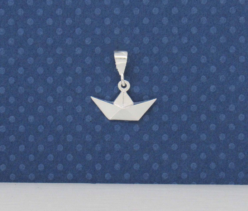 Sterling Silver Origami Boat Necklace, Silver Origami Ship Necklace, Sterling Silver Paper Boat Necklace, Silver Origami Boat Pendant image 4