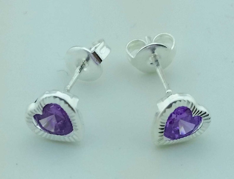 5x5 Heart Cubic Zirconia Stud, Sterling Silver Stud Earrings Heart Bezel, 5x5 Heart CZ in Bezel Diamond, Broquel Biselado Diamantado image 3