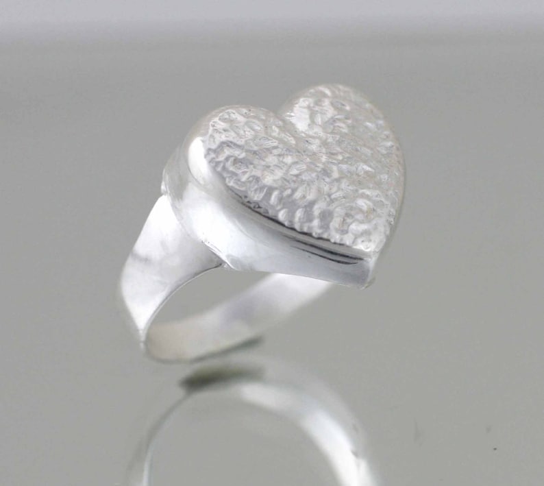 Heart Ring, Sterling Silver Heart Ring, Solid Silver Heart Ring, Love Ring, Open Heart Ring, Silver Hammered Heart Ring, Big Heart Ring image 2