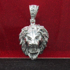 Sterling Silver Lion Head Necklace, Large Silver Lion Necklace, Large Silver Men Necklace, Silver Lion Necklace,  Leo Zodiac Necklace, Leon