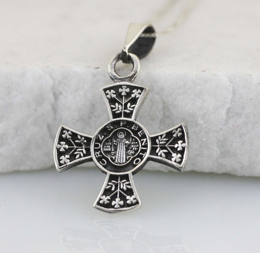 Saint Benedict Cross, St Benedict Cross Necklace, Sterling Silver Saint ...