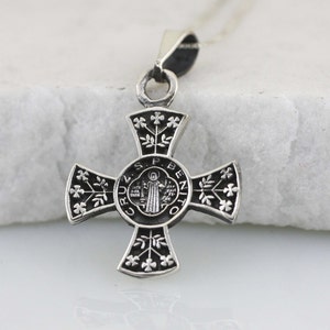 Saint Benedict Cross, St Benedict Cross Necklace, Sterling Silver Saint Benedict Cross, Silver St Benedict, Catholic Necklace, Roman Cross