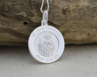 St. Jude Medal, Saint Jude Necklace, Sterling Silver St Jude Necklace, Silver Saint Jude Medal, Saint of Hope and Impossible Causes