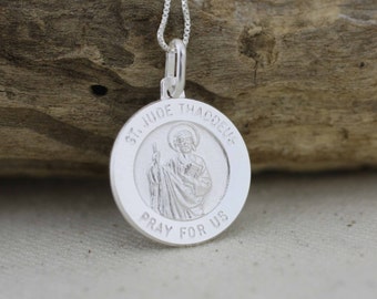 Médaille St. Jude, Collier Saint Jude, Collier Sterling Silver St Jude, Médaille d’Argent Saint Jude, Saint de l’Espoir et Causes Impossibles