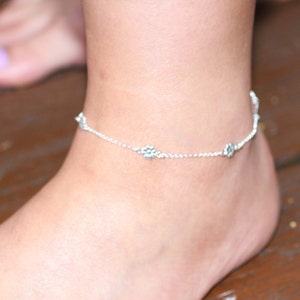 Sterling Silver Anklet, Silver Anklet, Silver Flower Anklet, Sterling Silver Flower Charm Anklet, Beach Jewelry