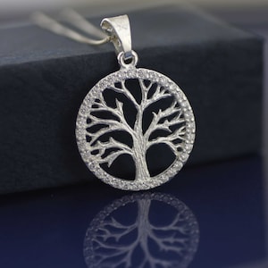 Tree of life Necklace, Silver Tree of Life, Sterling Silver Tree of Life with Cz, Silver Tree of Life Charm, Silver Tree with Stone