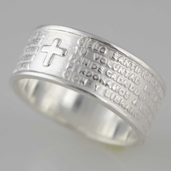 Sterling Silver Our Father Lord Prayer Ring (in Spanish), Silver Lord's Prayer Band Ring, Padre Nuestro Lords Prayer Ring Silver Band