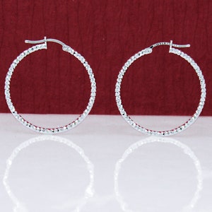 Sterling Silver Diamond-cut Round Hoop Earrings, Sterling Silver Faceted Hoop Earrings, Silver 30mm Hoop Earrings, Girl Earrings