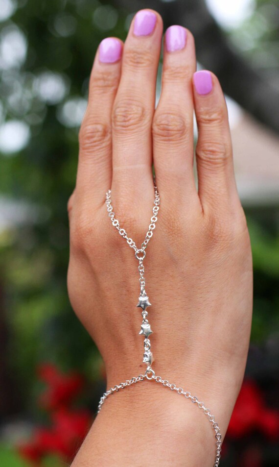 Hand Chain Bracelet Silver Star 