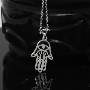 Sterling Silver Hamsa Necklace, Hand of Fatima Jewelry, Silver Hand Necklace, Kabbalah Jewelry, Evil Eye Charm, Protective Charm