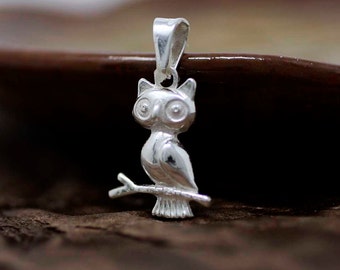 Silver Owl Necklace, Sterling Silver Solid Owl Pendant, Animal Necklace, Silver Wisdom Necklace, Silver Bird Necklace, Tecolote, buho
