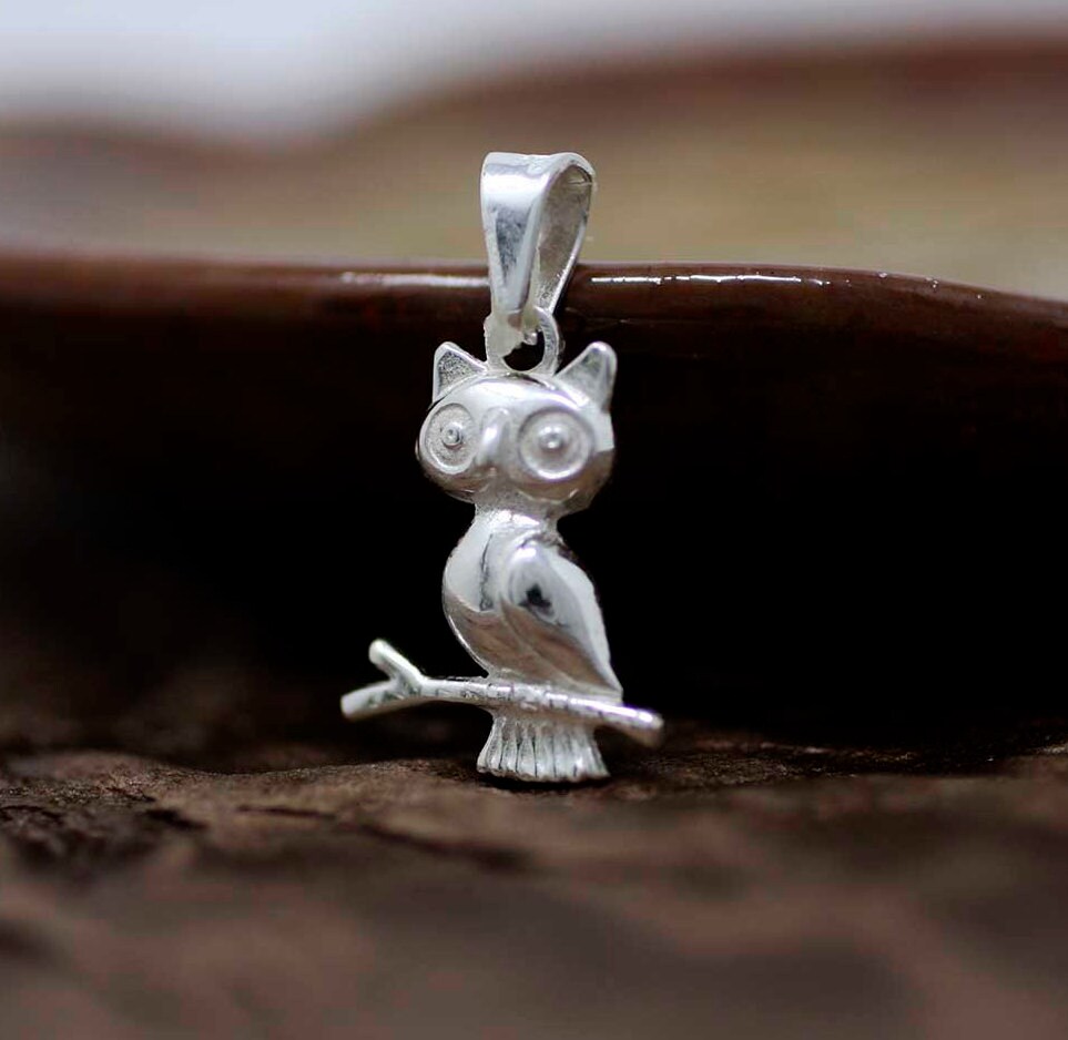 Silver Owl Necklace, Sterling Silver Solid Owl Pendant, Animal Necklace, Silver Wisdom Necklace, Sil