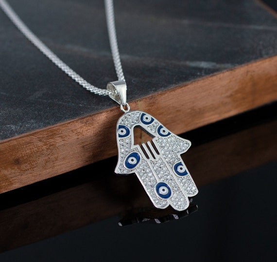 Collana A Mano Hamsa / Gioielli Evil Eye / Ciondolo Fatima In Argento Antico / Buona Fortuna / Protezione / Mano Di Fatma - Italia