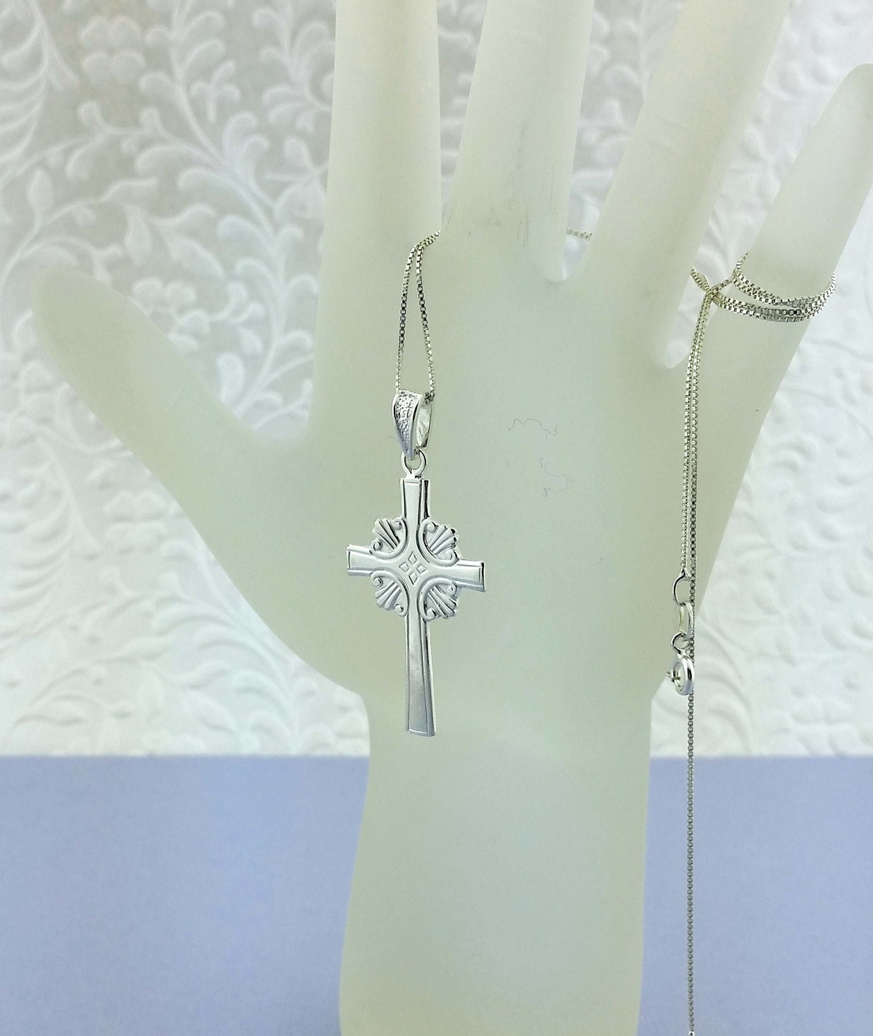 Sterling Silver Cross Necklace Religious Charm Protection - Etsy