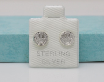 Happy Face-oorbellen, sterlingzilveren Happy Face-oorbellen, Happy Face-knopoorbellen, zilveren glimlachoorbel, baby-oorbel