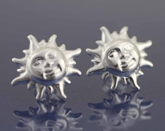 Silver Sun Stud, Sterling Silver Sun Stud Earrings, Sun Stud Earring, Silver Suns Earring, Sun Post Stud, Happy Sun Stud, Celestial Stud