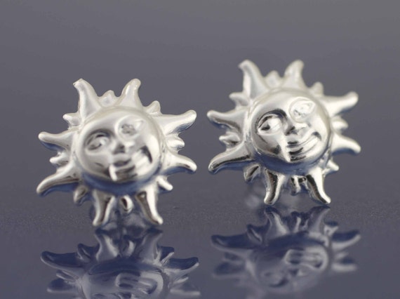 Sterling Silver Sun Face Stud Earrings Sterling Silver Sun Face Stud Earrings