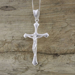 Silver Cross Necklace, Silver Modern Cross Necklace, LARGE Crucifix Cross Pendant, Solid Silver Cross Necklace, Silver Crucifix Necklace