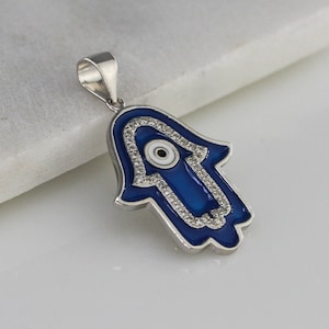 Sterling Silver Hamsa Necklace, Hand of Fatima Jewelry, Silver Hand Pendant, Kabbalah Jewelry, Evil Eye Charm, Protective Charm