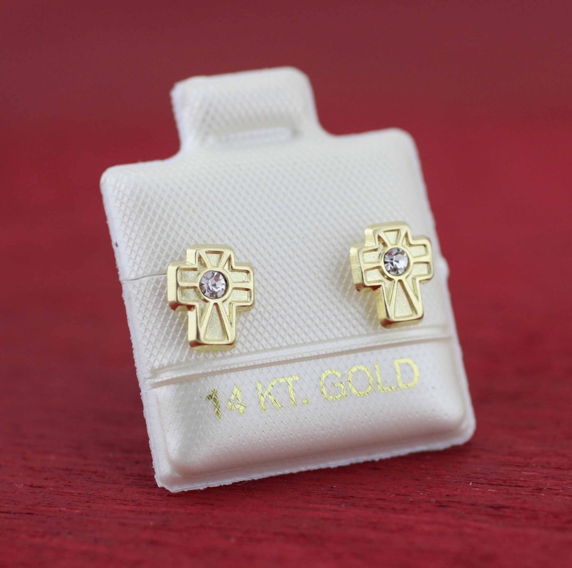 Antique Hand Set Petite Cross Stud Earrings with CZs main image 0