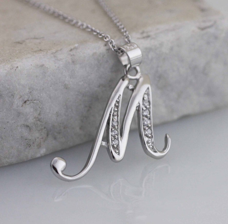 Letter M Necklace, Sterling Silver Initial Necklace, Silver Initial ...