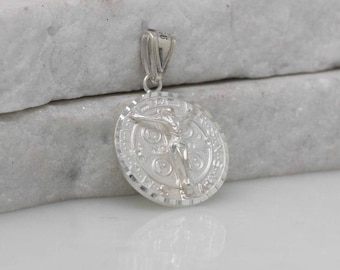 Benedikt Kruzifix, St. Benedikt Solid Medaille Halskette, Sterling Silber Saint Benedikt Halskette, Medaille mit Jesus Halskette