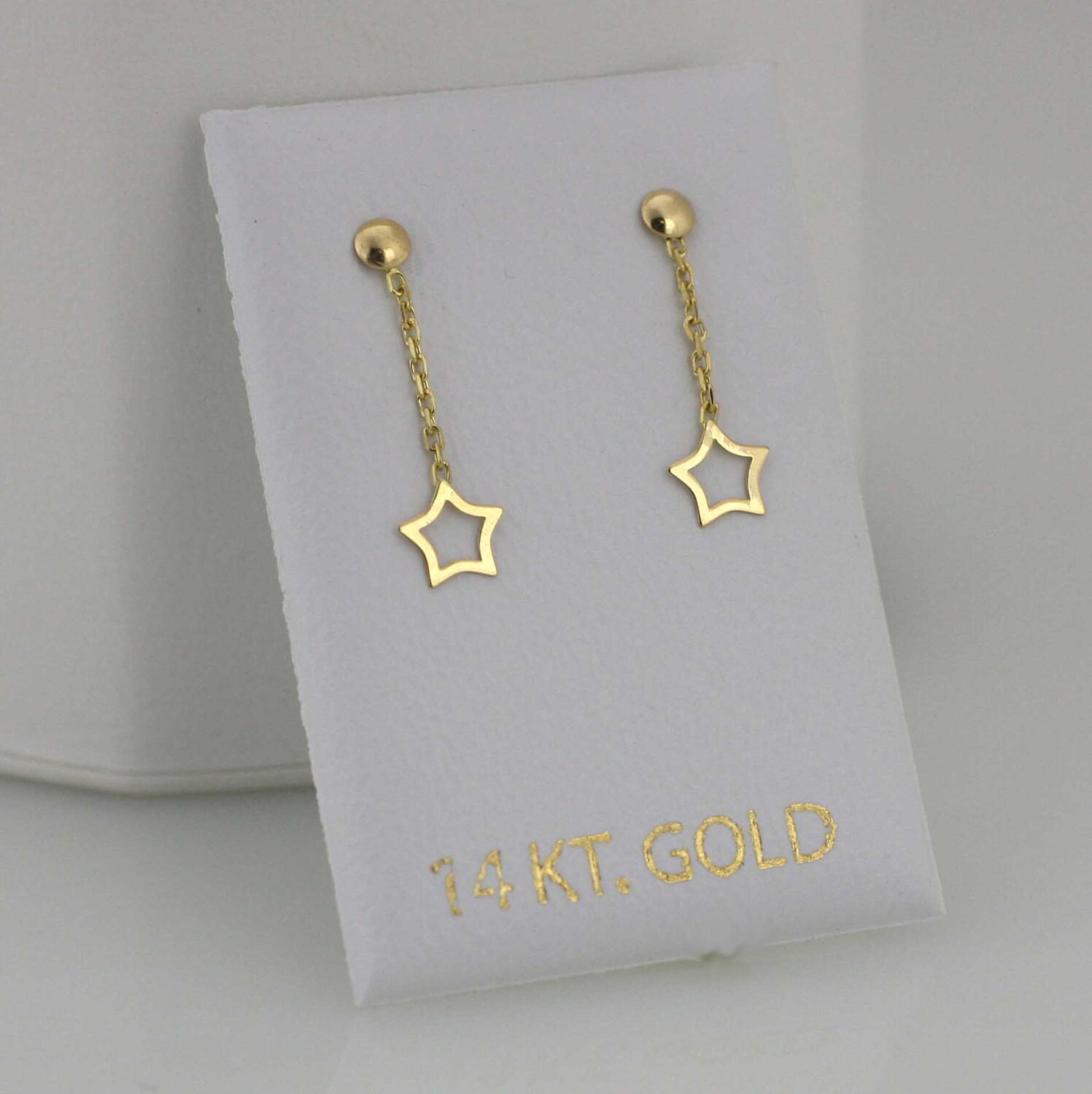 14k Star Dangle Earrings, 14k Gold Star Chain Earrings, Star