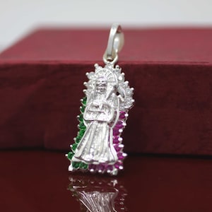 Sterling Silver Grim Reaper Necklace, Silver Solid Santa Muerte Necklace, Holy Death Necklace, Silver Santa Muerte With CZ