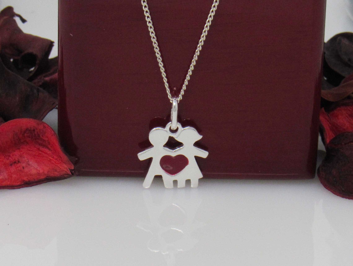 Silver Boy and Girl Necklace Silver Love Necklace Etsy