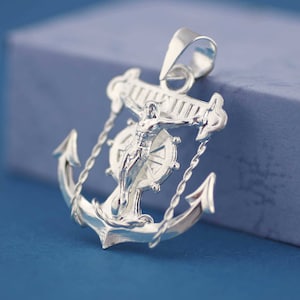 Silber Jesus Christus Anker Halskette, Sterling Silber Anker Halskette, Herren Silberkette, katholisches Anker Kreuz, Stempel Ankerlicht