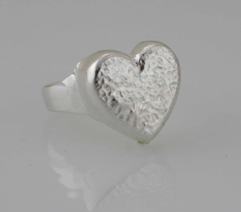 Heart Ring, Sterling Silver Heart Ring, Solid Silver Heart Ring, Love Ring, Open Heart Ring, Silver Hammered Heart Ring, Big Heart Ring image 3