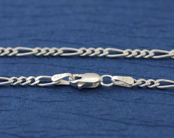 Sterling Silver Figaro Chain, Fine Necklace with Lobster Clasp, Solid 925 Sterling Silver Figaro Chain, Sterling Silver Silver  Link 28mm