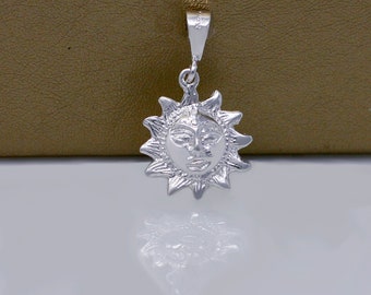 Colar de Sol de Prata, Colar de Sol de Prata Esterlina, Pingente de Sol, Joias Celestiais, Colar de Sol Sólido, Charme Rei Sol, Colar de Sol Pequeno