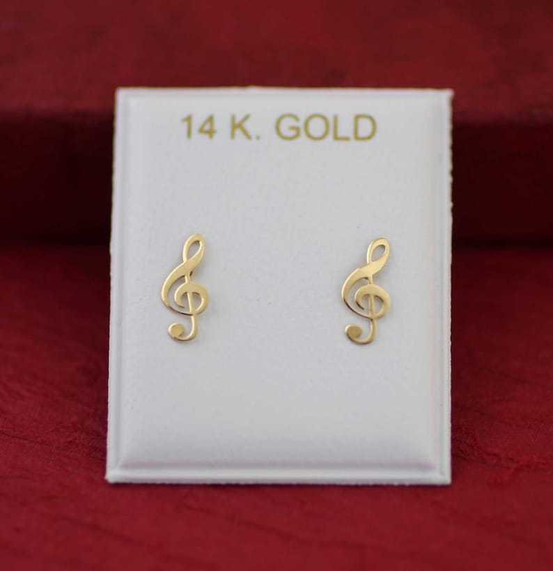 14k Musical Note Stud Earrings 14K Gold Treble Clef Earrings Etsy