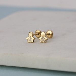 14k Gold Person Stud Earrings, 14k Person Stud Earrings with Cz