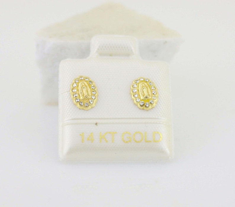 Our Lady of Guadalupe Stud Earrings Broquel 14K Virgen de Guadalupe 14K Gold Screw Back Earring Girl Earrings Guadalupe Earrings with CZ