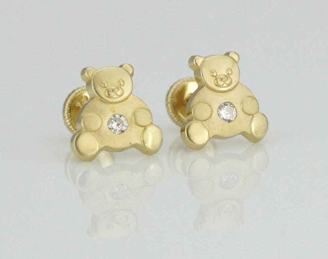 14K Gold Teddy Bear Stud Earrings, 14K Teddy Bear Stud Earrings, 14K