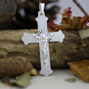 Sterling Silver Cross Necklace, Medieval Cross Necklace, Crucifix Cross Pendant, Solid Silver Wide Cross Necklace, Silver Crucifix Necklace